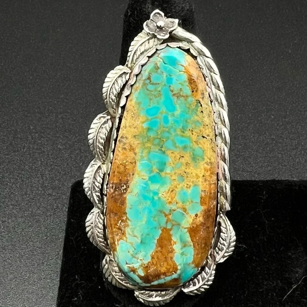 Navajo Pawn LARGE 2” Long Royston Turquoise & Silver Ring. Size 10.5 - Picture 3 of 11